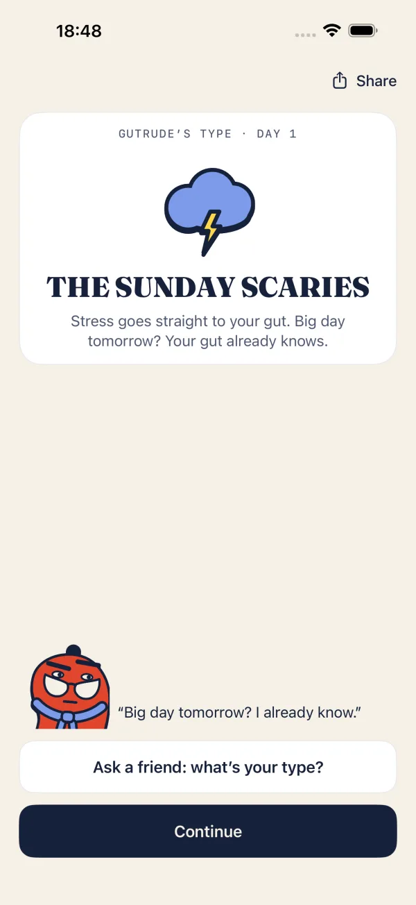The Gut Type reveal card.